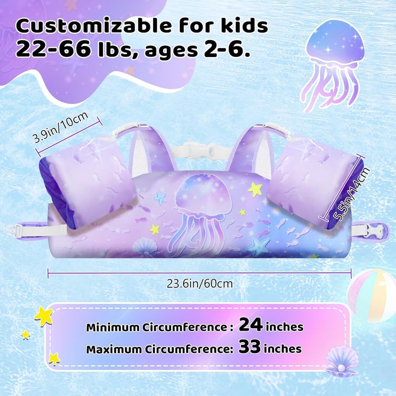 Vvinca Separable Toddler Swim Vest Fit 22-66 Lbs（2-6 Years）| 3 in 1 Toddler Floaties Pool Float & Arm Bands Boys and Girls, Adjustable Sturdy Safety for 2 3 4 5 6 Year - Image 4